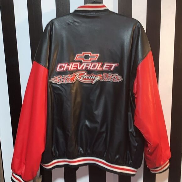 Vintage 90s Chevrolet Wool Baseball Bomber Jacket Faux Leather Sleeve XXLarge 2X - Picture 4 of 16